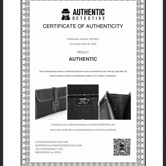 Auth Rare Hermès Jige Elan 29 Clutch in Black Textile and Lizardskin Trim w/COA - Picture 7 of 7